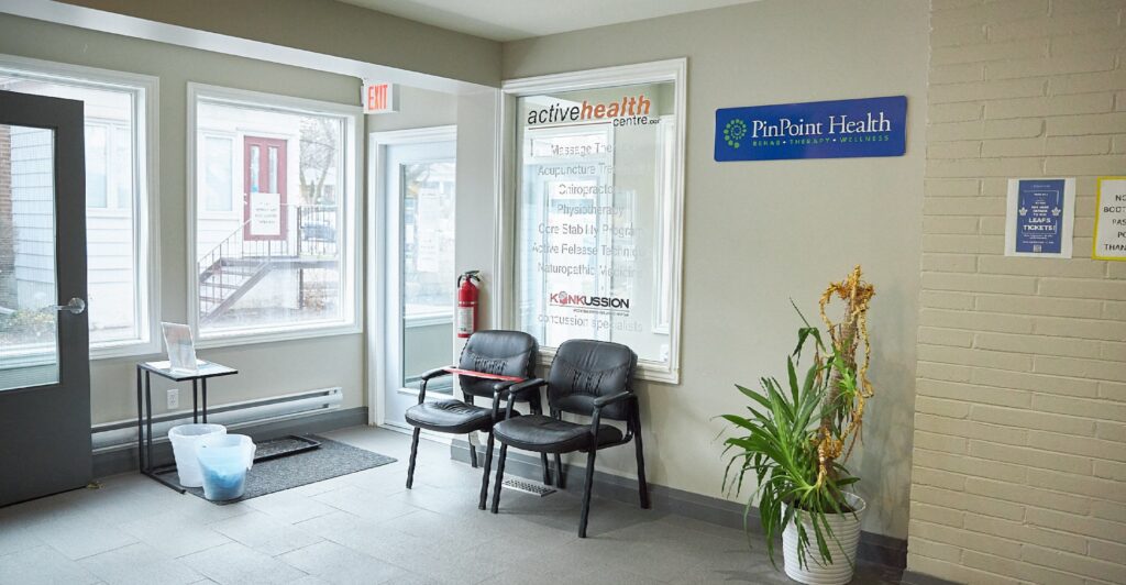 Inside PinPoint Health Markham Clinic — physiotherapy, chiropractic, and massage therapy at 379 Church St, Markham ON